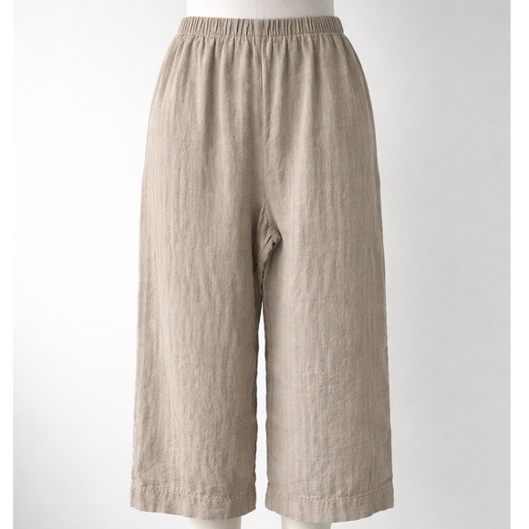 Eileen Fisher Pants - VINTAGE - Eileen Fisher Woman 2X Linen Wide Leg Cropped Pant Taupe Elastic Waist